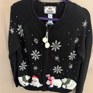 Tiara Black Cardigan with Polar Bear and Snowflake Design